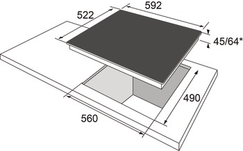 Ceramic glass hob, wired to stove, Width: 600 mm, without frame