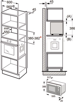 Built-in microwave oven, for wall unit, cooking chamber volume: 20 litres