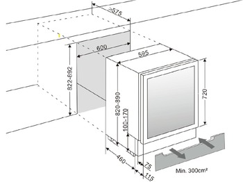 Wine refrigerator, for cabinet width: 600 mm, 2 temperature zones, capacity 46 bottles