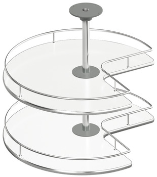 Three quarter circle carousel fitting, Häfele, for corner cabinets, with baskets/shelves